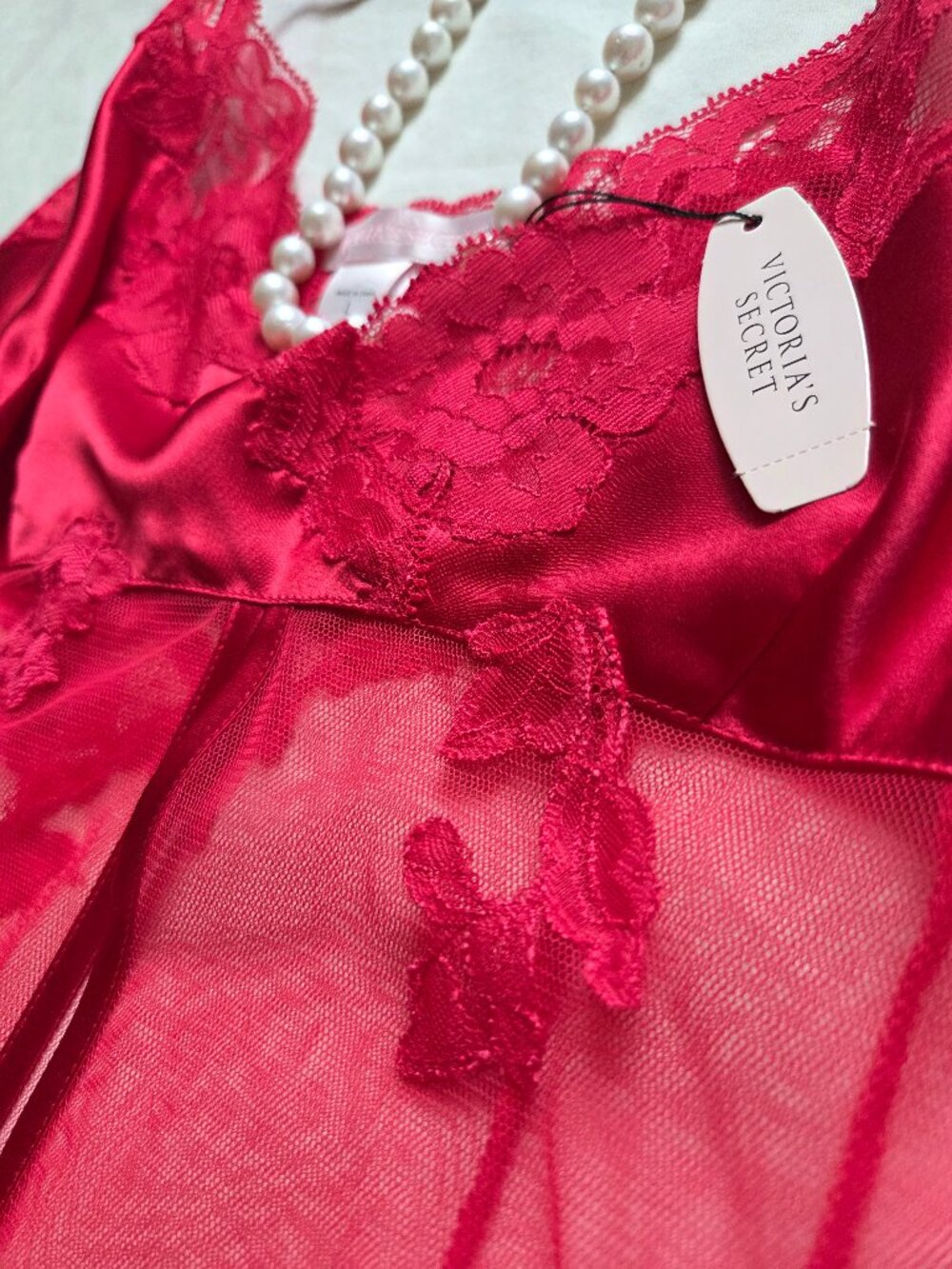 Victoria's Secret red 100% silk lace lingerie open front teddy nwt